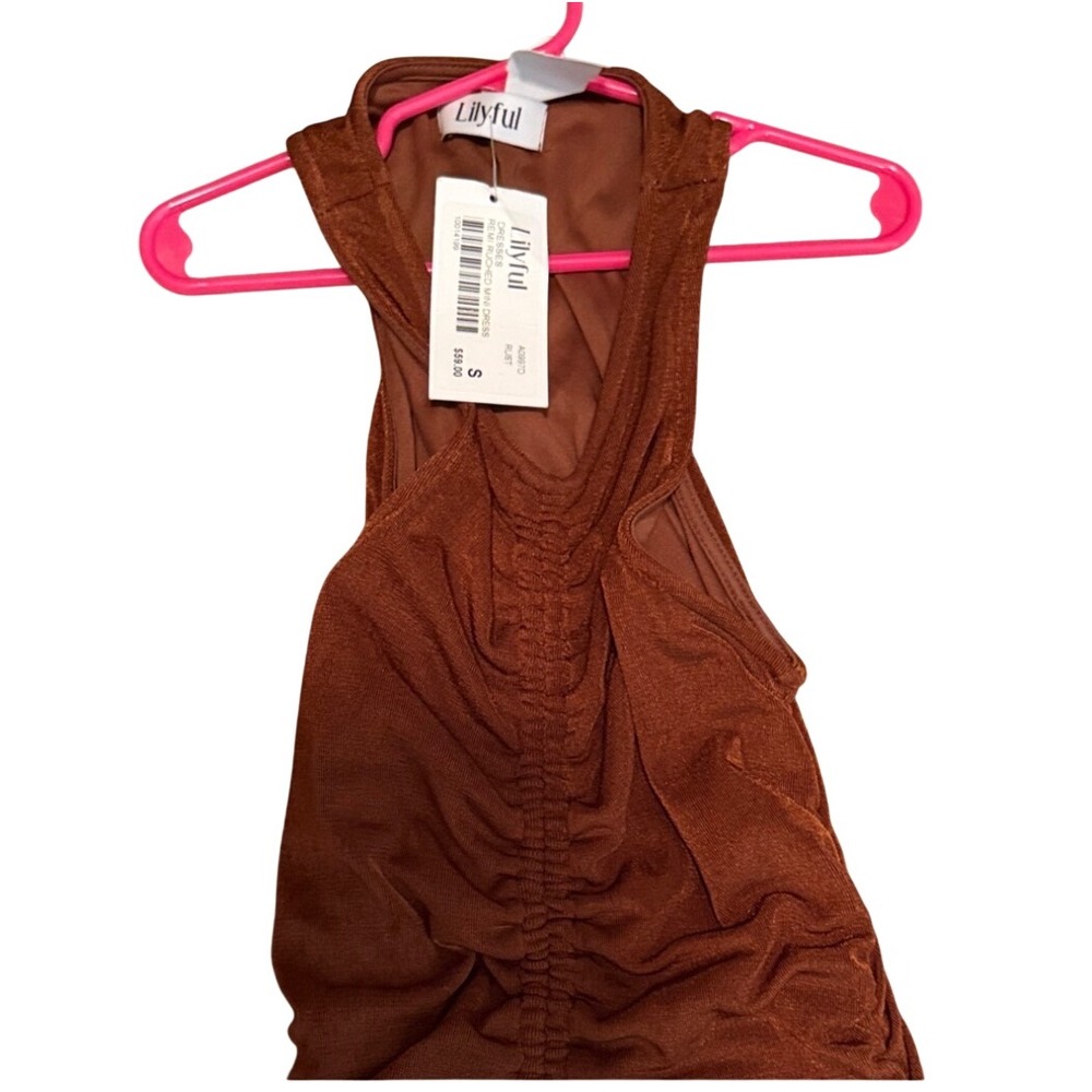 Lilyful Remi Ruched Mini Dress Rust Orange Halter Neck Bodycon Sleeveless Small - Picture 2 of 2